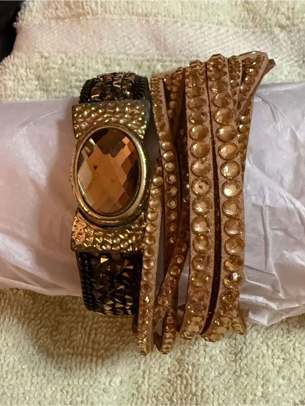 Gold-Tone Multiwrap Bracelet Set with Amber Crystal Accent